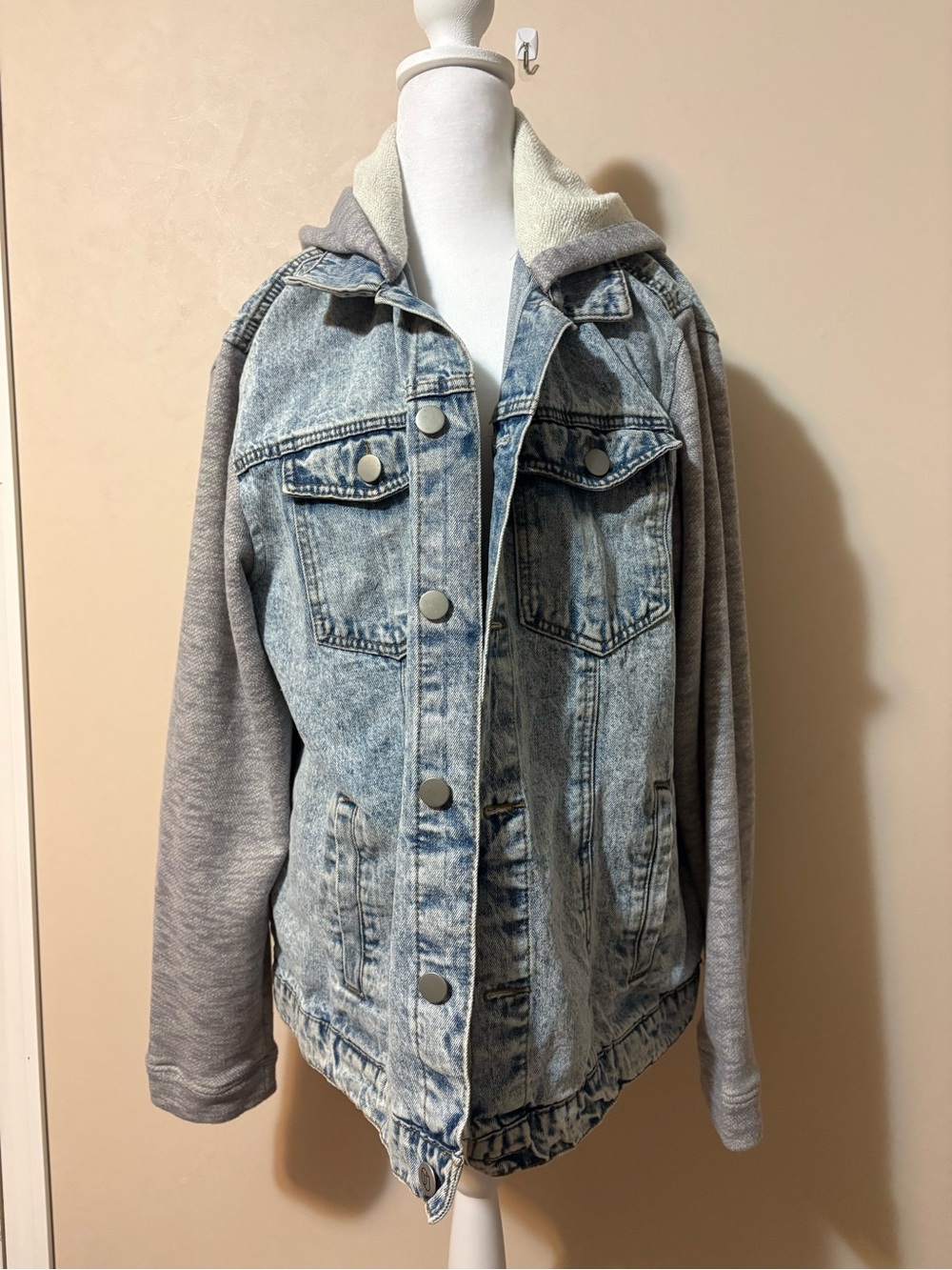 Original Use Light Wash Denim Jacket Mens Gray Hoodie Sleeves XL